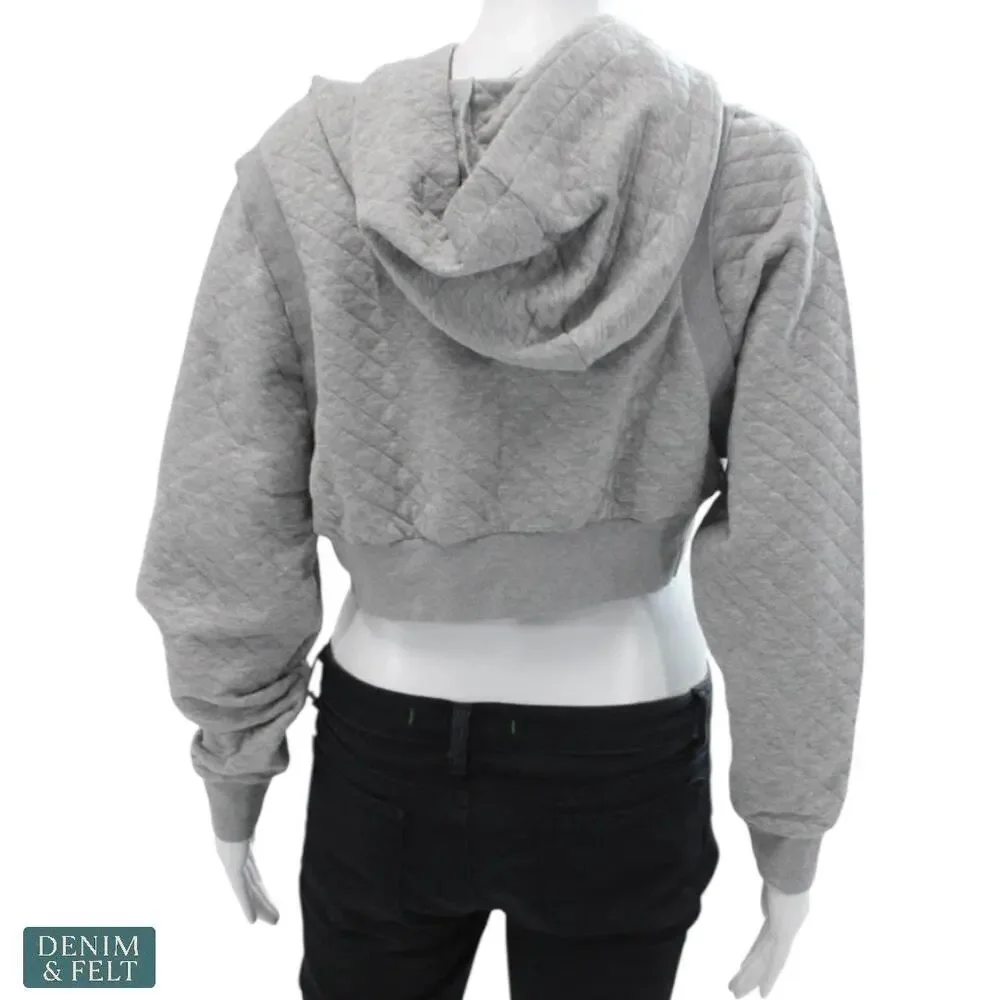 Alo Yoga Quilted Cropped‎ Arena Hoodie Gray Diamond Knit Pullover Gym Sweatshirt